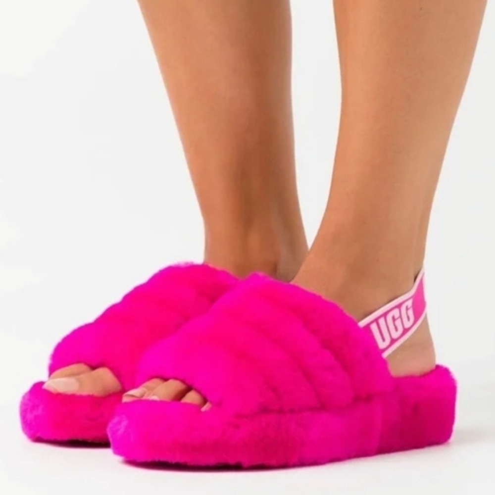 UGG Women's Vibrant Pink Fluffy Slippers
